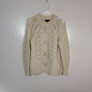 J Crew Sweater Womens Small White Alpaca Wool Blend Chunky Cable Knit Pullover